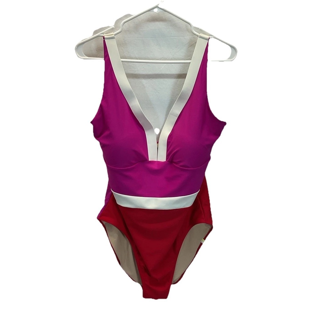 Summersalt One Piece Colorblock‎ Swimsuit Women's Size 16 White Stripe Beach